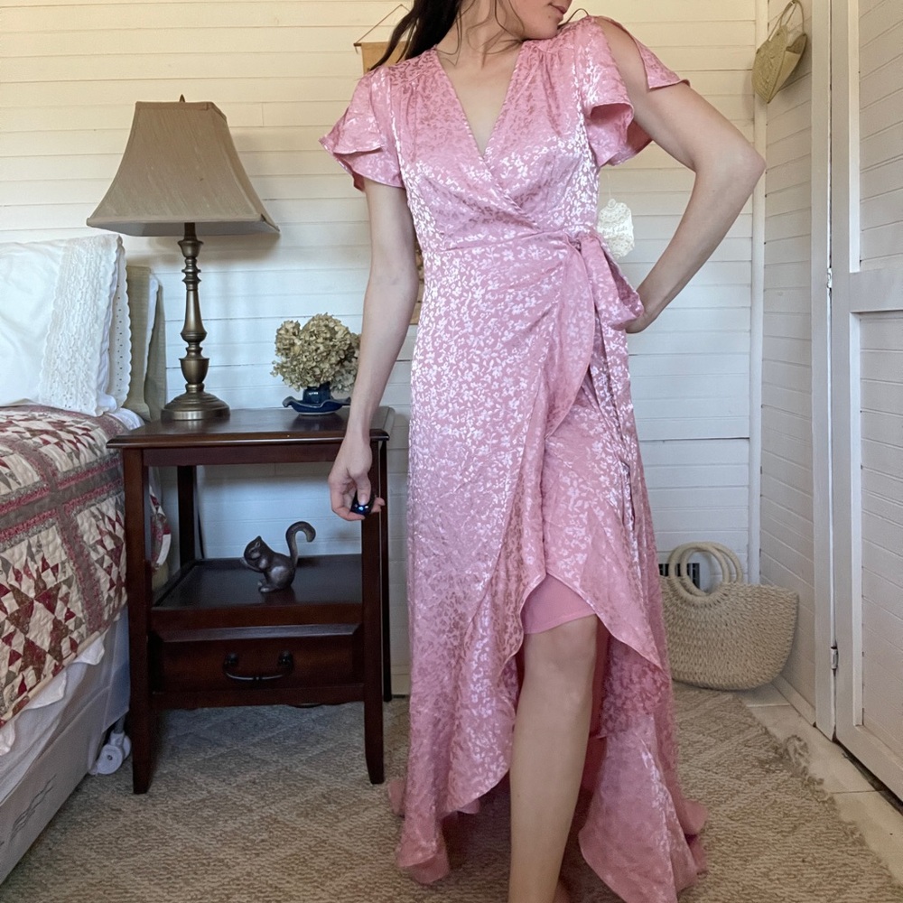 NWT Altar’d State Pink Floral Maxi Dress Ruffle